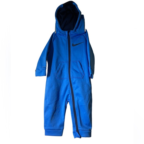 Nike Dri-Fit Infant One Piece Hooded Outfit 6M Blue Zip Up Fleece Lined - Picture 2 of 11